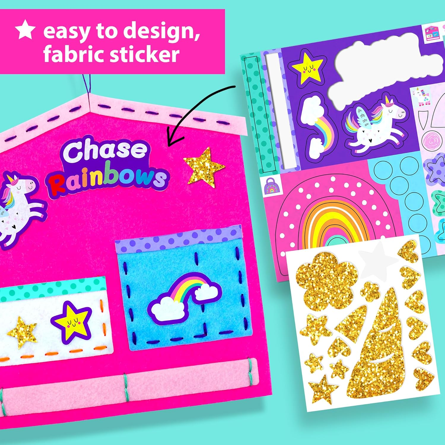 KRAFUN My First Unicorn Kids Sewing Kit, Beginner Arts & Crafts, Make 5 Cute Projects with Plush Stuffed Animal, Pillow, Mobile, Keyring and Bag, Instructions & Felt for Learn Sewing, Embroidery image number 3