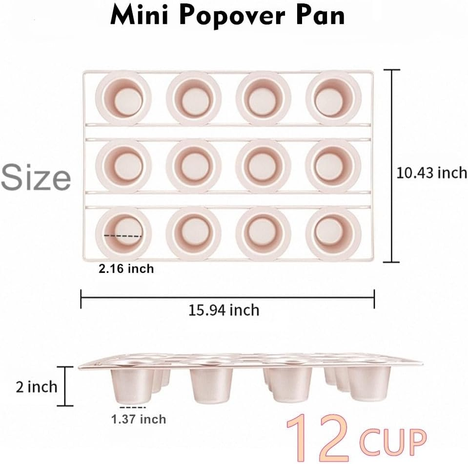 DWWTKL 12-Cavity Popover Pan Non-Stick Yorkshire Muffin Puddings Cake Quiches Cupcake Mold Bakeware for Oven Baking (Champagne Gold) image number 6