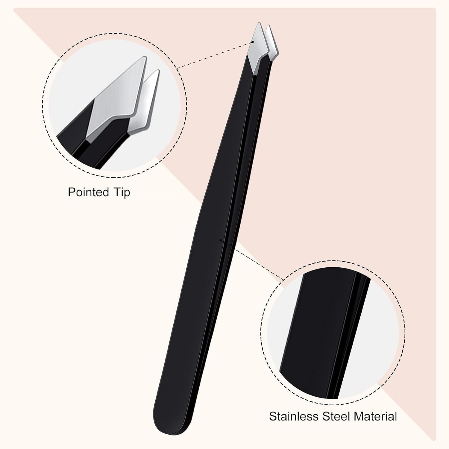 Honoson 3 Pieces Eyebrow Tweezers, Stainless Steel Pointed Tip Slant Tweezers, Precision Tweezers, Splinter Plucking and Ingrown Hair Removal for Facial Hair (Black) - Gradient image number 6