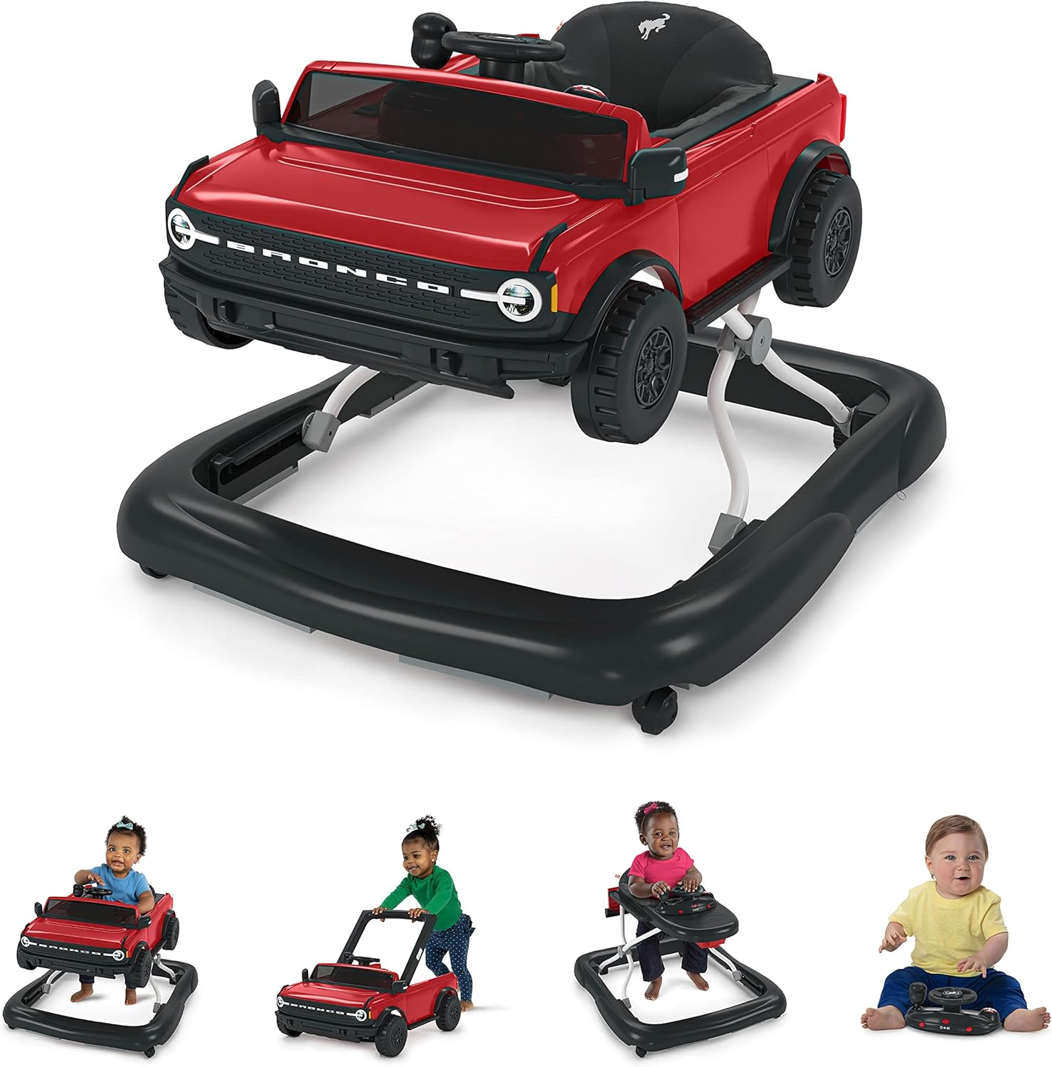 Bright Starts Ford Bronco 4-In-1 Red Baby Activity Center & Push Walker with Removable Interactive Steering Wheel -Toy, 6 Months and Up image number 5
