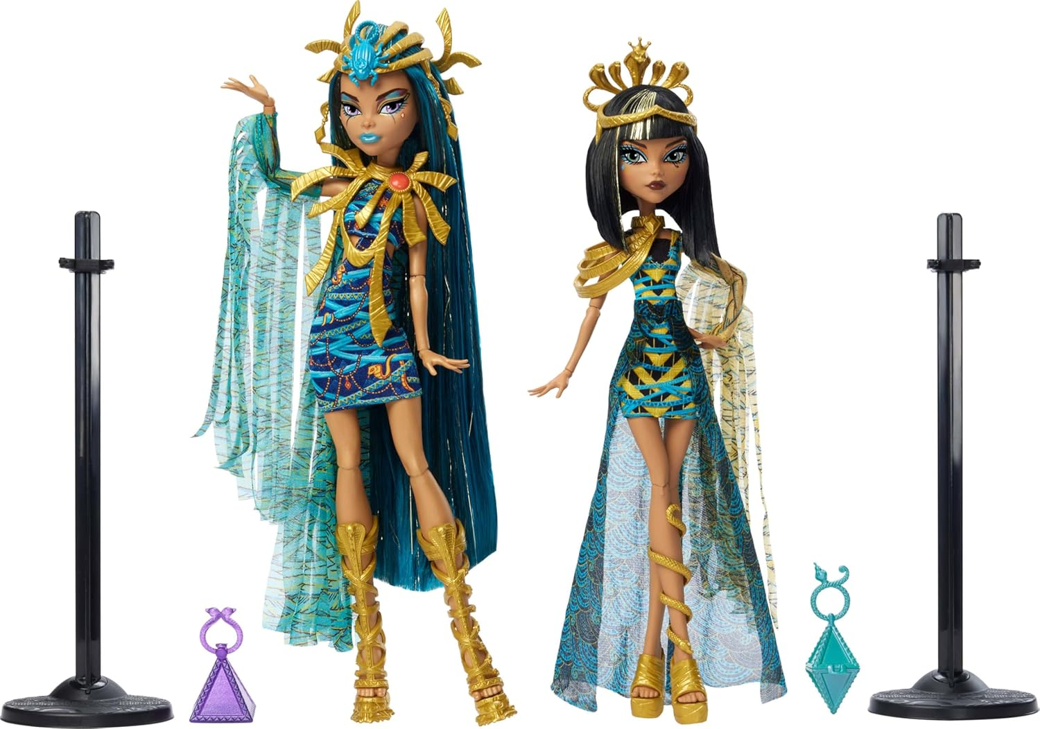 Monster High - Dolls Mummy Majesties Cleo and Nefera De Nile Collectible Figures Twin Pack with Gold Accessories and Premium Clothing HXJ01 image number 1