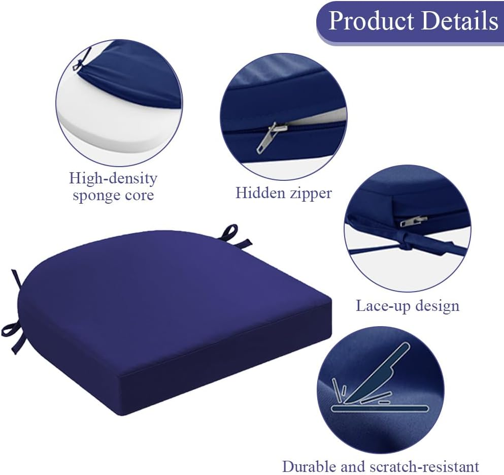 MOTRAIN Waterproof U-Shaped Seat Mat Removable Chair Cushion,Round Corner Mat & Hidden Zipper Seat Pad,Chair Cushion for Outdoor Patio Garden Dining image number 1