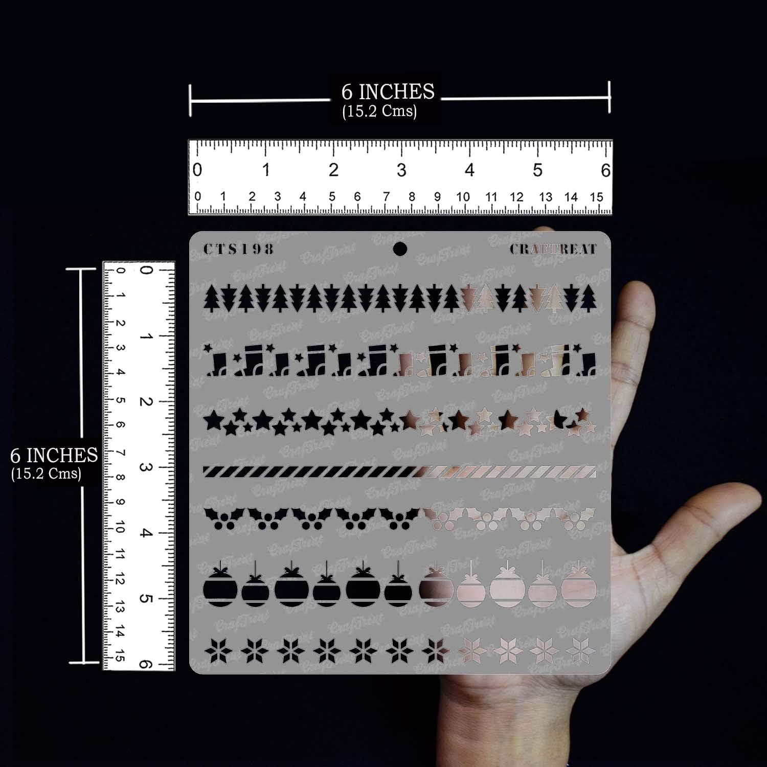 Craftreat Christmas Decorations Stencils for Painting on Canvas, Wall Art, Journal Notebook, Furniture & Room Decor - Reusable 6X6 Christmas Borders Stencil - Christmas Decor Stencil for Wall Decor image number 1