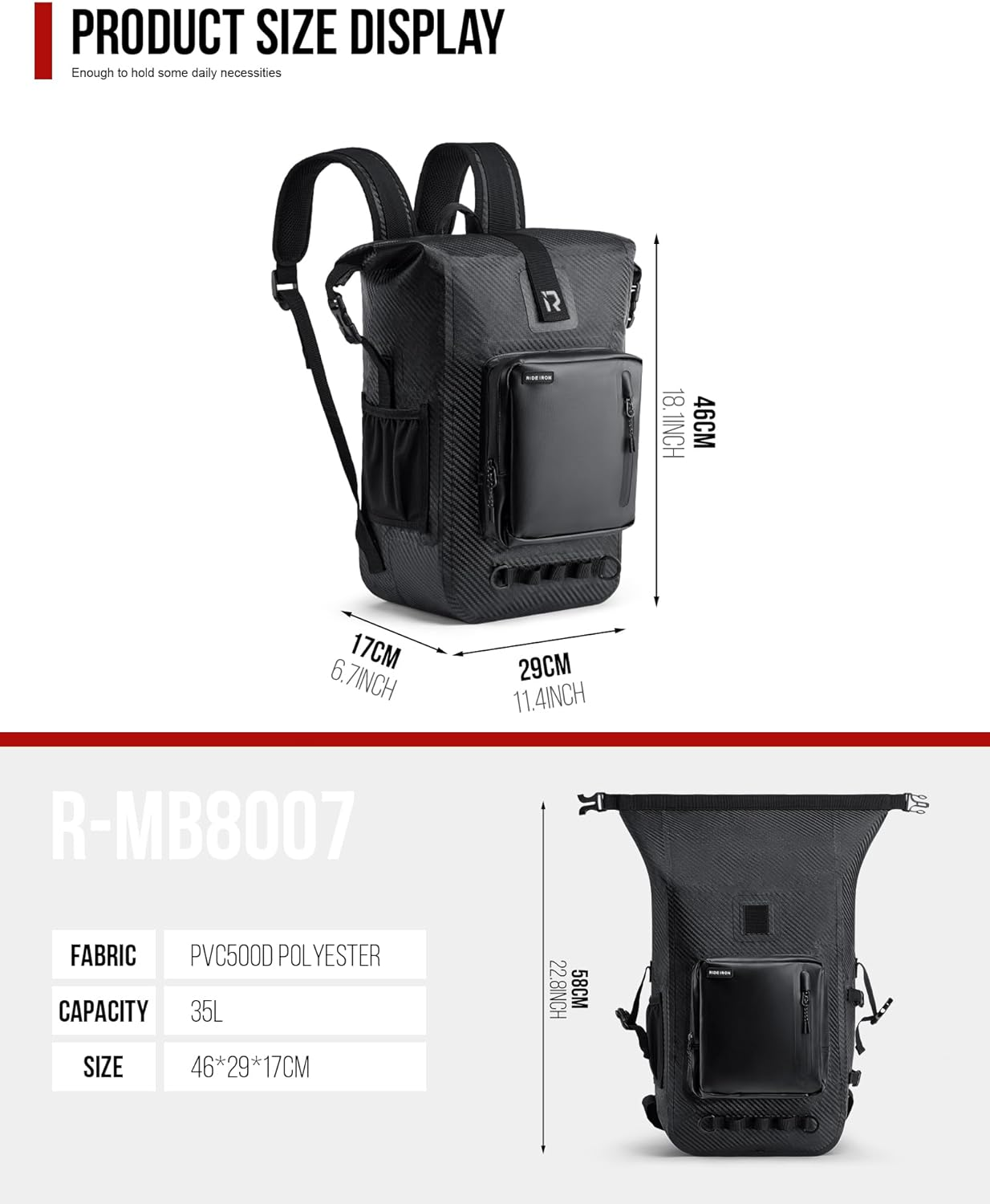 RIDEIRON Motorcycle Backpack - Carbon Fibre image number 1