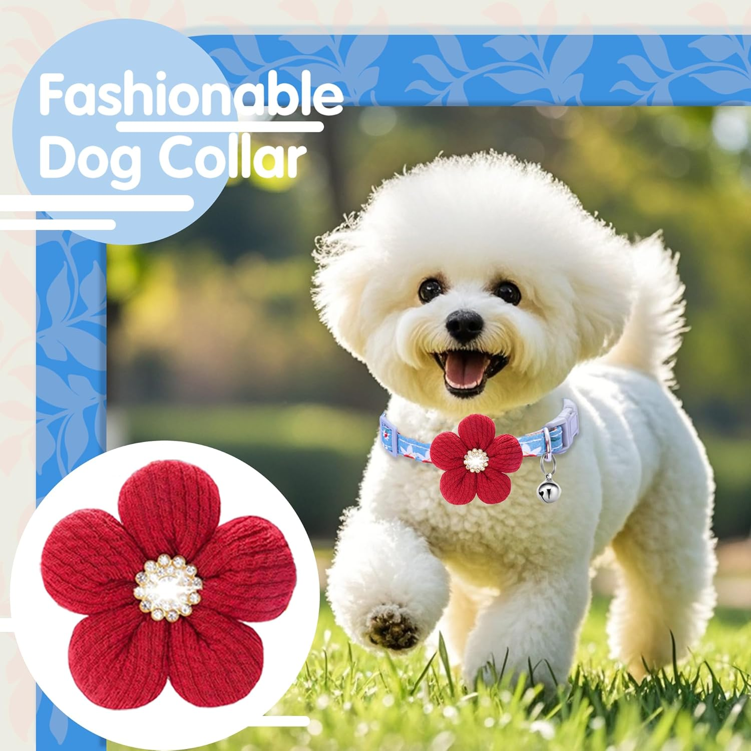 Small Dog Collar with Flower, Puppy Collar for Girl Dog Collars for Small Dogs Cute Dog Collar with Bell, Adjustable Length image number 2
