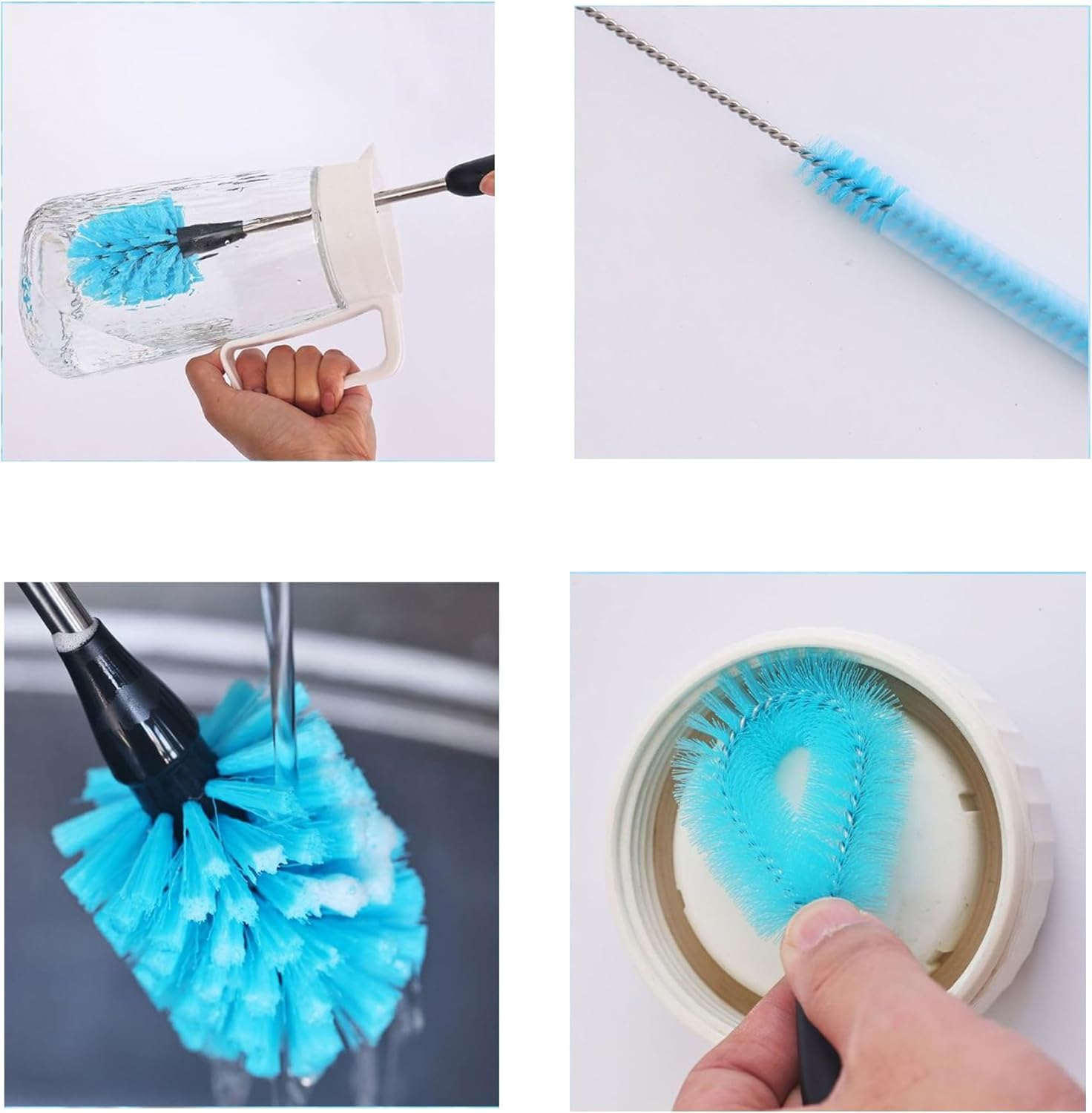 Bottle Brush Cleaning Set with Long Handle &ndash; Includes Narrow Neck Beer, Wine, Decanter, Pipe, Lids, Sink Cleaning Brushes &ndash; 7.9-16 Inch Multi-Purpose Brushes &ndash; White image number 3