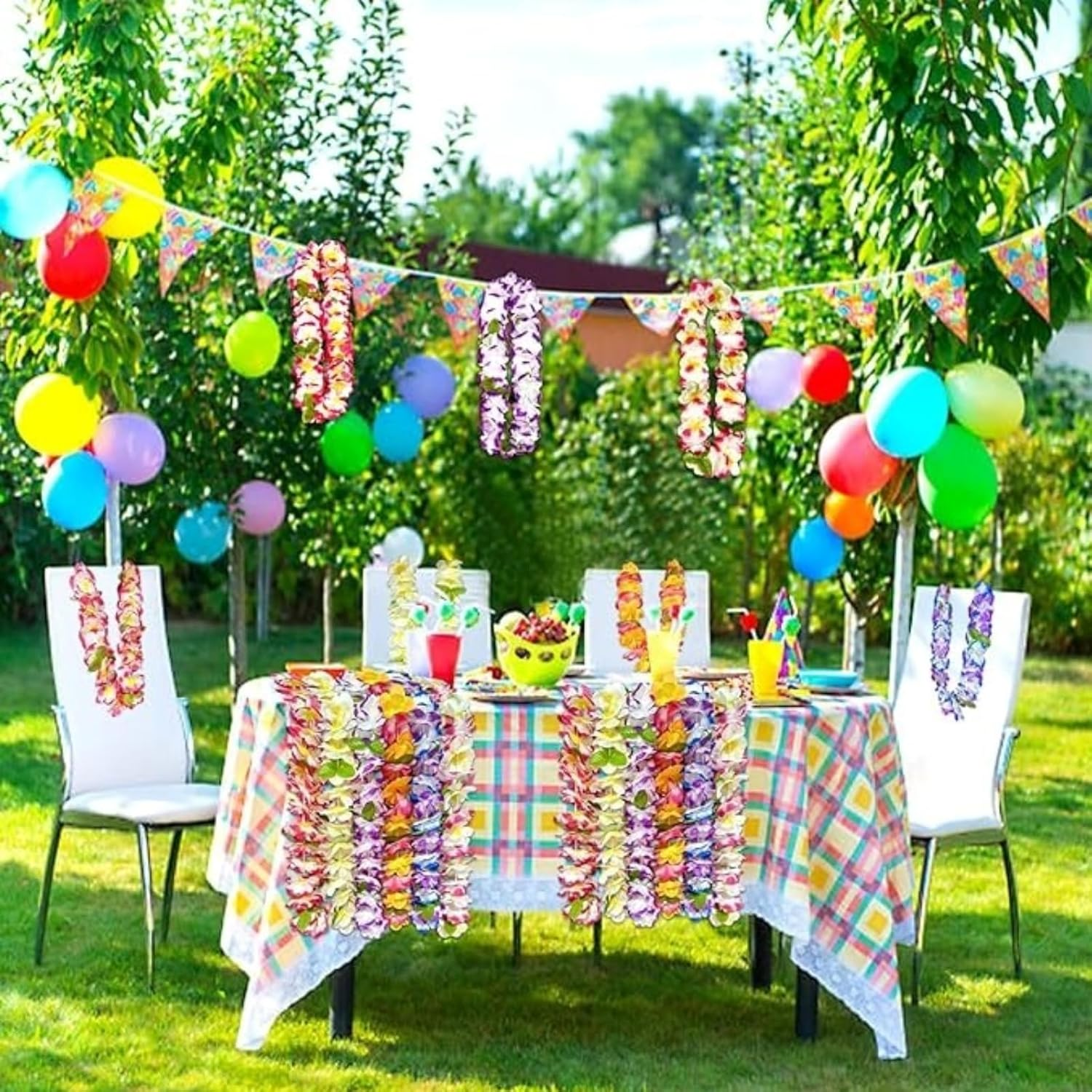 Abeillo 6 Counts Hawaiian Leis Bulk,Size Suitable for All Ages，For Adults Beach Party Favors for Adults,Summer Beach Vacation,Theme Party Decorations, Multi-Colour image number 2