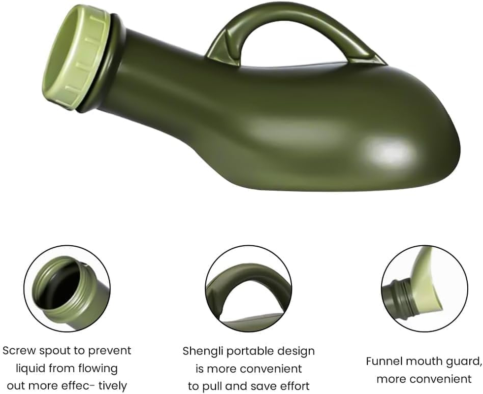 Unisex Portable Green Urine Bottle with Screw Lid,Spill Proof Urine Bottle Portable Travel Pee Container for Men and Women Leak-Resistant Design for Hospital, Camping, Car and Emergency Use image number 2