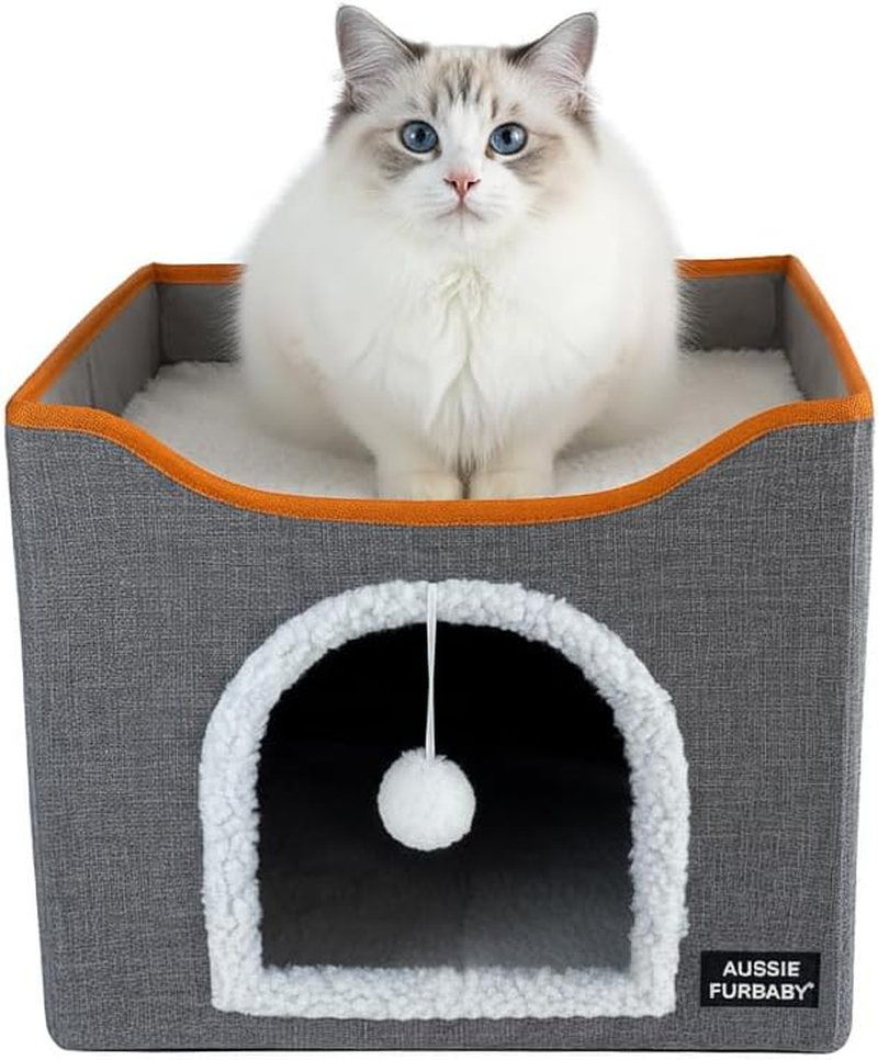 AUSSIE FURBABY Cat Bed &ndash; Indoor Cave House & Condo Hideout for Cats and Kittens. Soft Washable Pet Bed with Scratcher and Toy Ball &ndash; Foldable Design image number 6