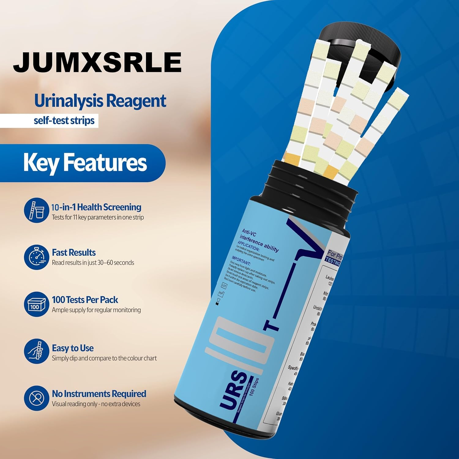 URS 10-In-1 UTI Urine Ketone Test Strips, Simple, Fast & Accurate Results. Urinalysis Home Testing Stick Kit for Ketone, Ph, Glucose, Nitrite, Leukocytes & More to Help Monitor Your Health, 100 CT image number 6