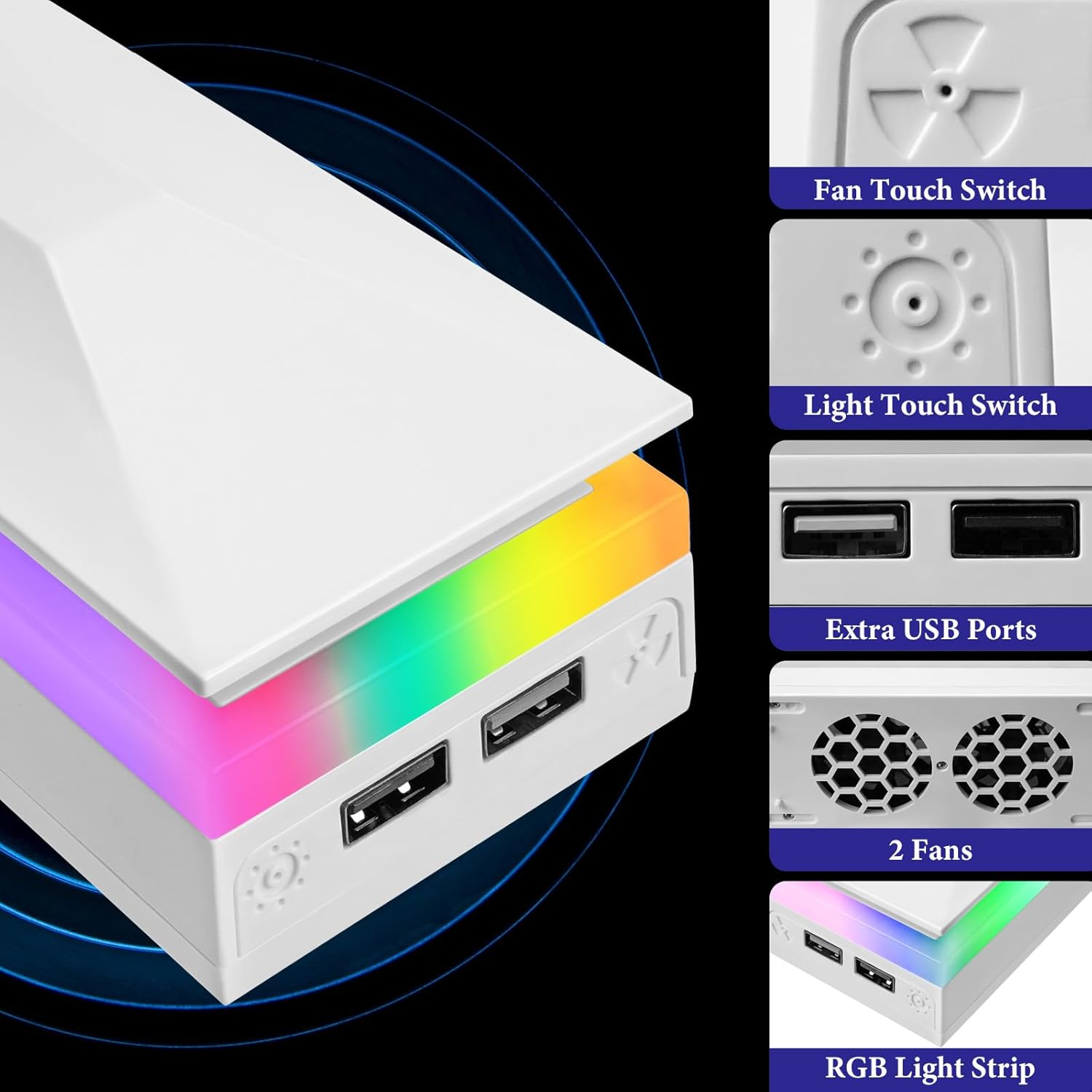 Geekria RGB Cooling Fan Compatible with Xbox Series S, Top Heat Dissipation Dust Fan, Chilling System with 3 Speed Level Adjustable, 7 Modes RGB Light Strip, Low Noise and 2 USB Port