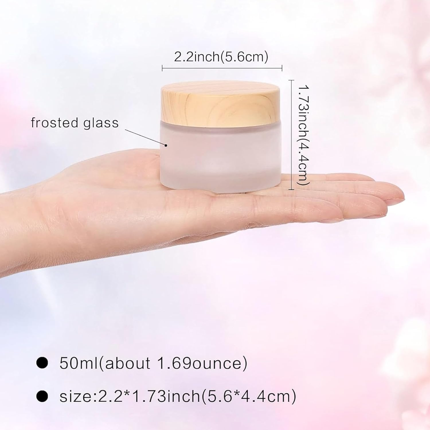 Glass Coastal Container with Lid,Round Frosted Glass Jars with Leakproof Lids,Reusable Small Empty Sample Jars for Makeup Lip Scrub Balm Lotions Sample Eye Creams DIY (4Pcs, 50ML) image number 5