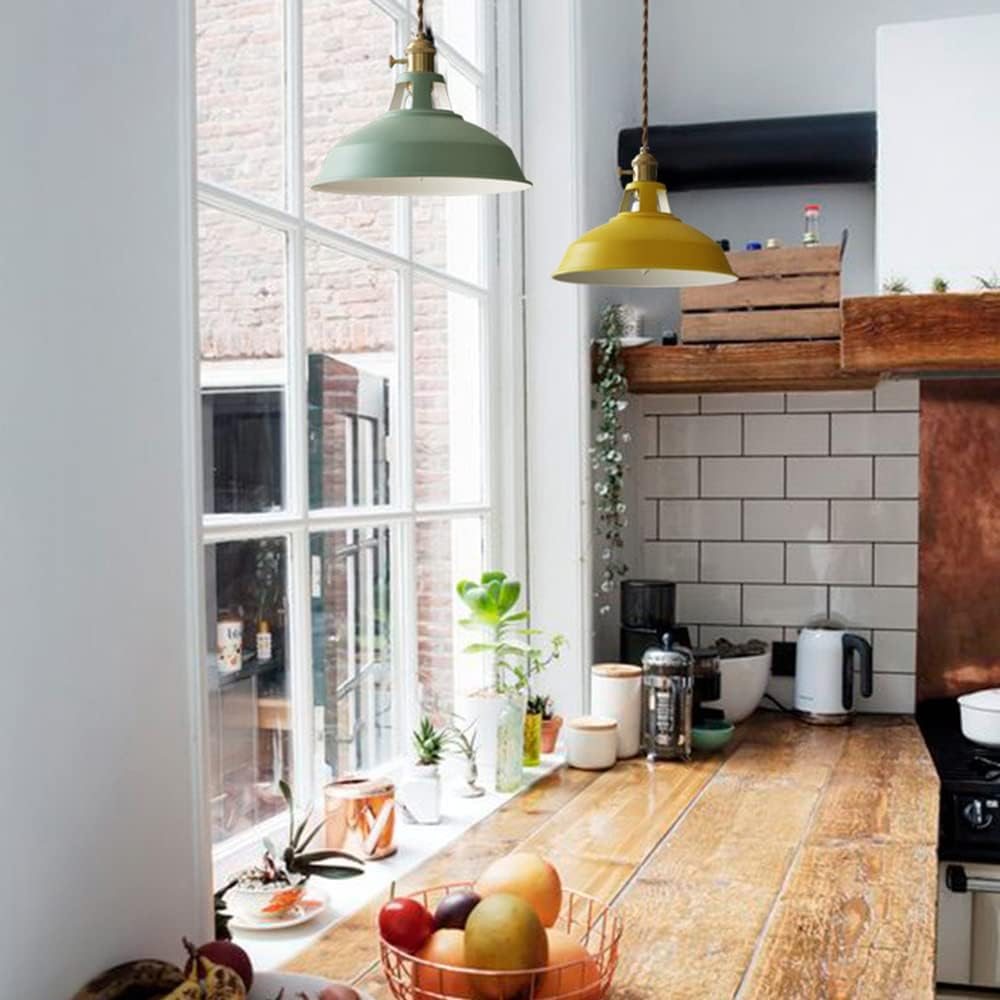 Mengjay Pendant Light Vintage Industrial Chandelier Metal Pendant Lamp Industrial Ceiling Lamp Hanging LED Pendant Lamp for Dining Table Living Room Bedroom Kitchen(No Bulb) (Blue) - Red image number 5