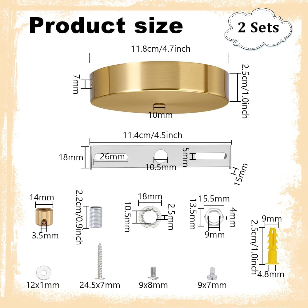 PH Pandahall 2 Sets 11.8 Cm Light Roof Kit Golden round Modern Chandelier Ceiling Plate Replacement Chandelier Canopy for Lighting Fixtures image number 1