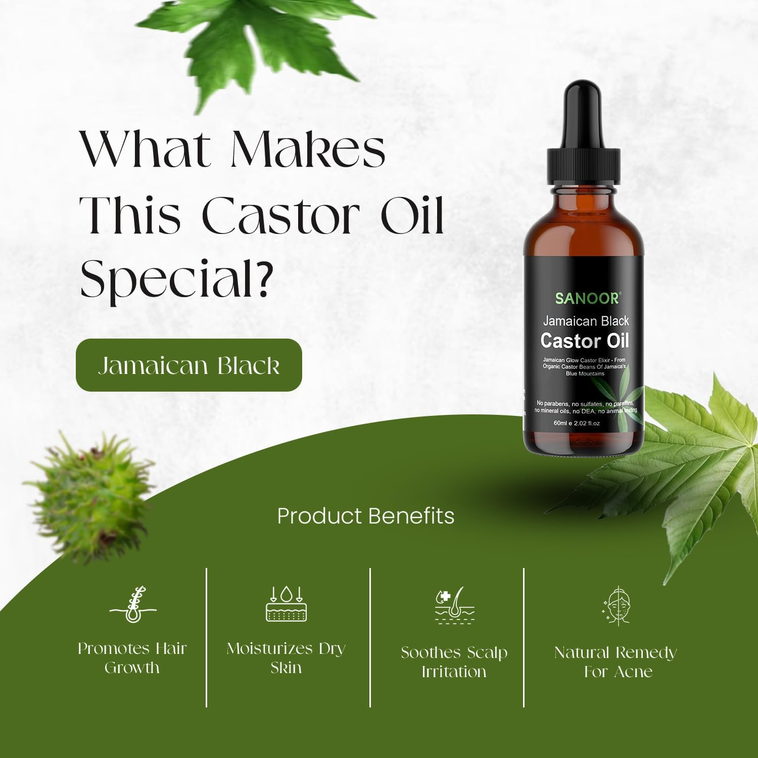 Jamaican Glow Castor Elixir Oil | 100% Pure (2.02Oz)| Infused with Nutrients Pure Hair Butter | Cold-Pressed | 60Ml image number 1