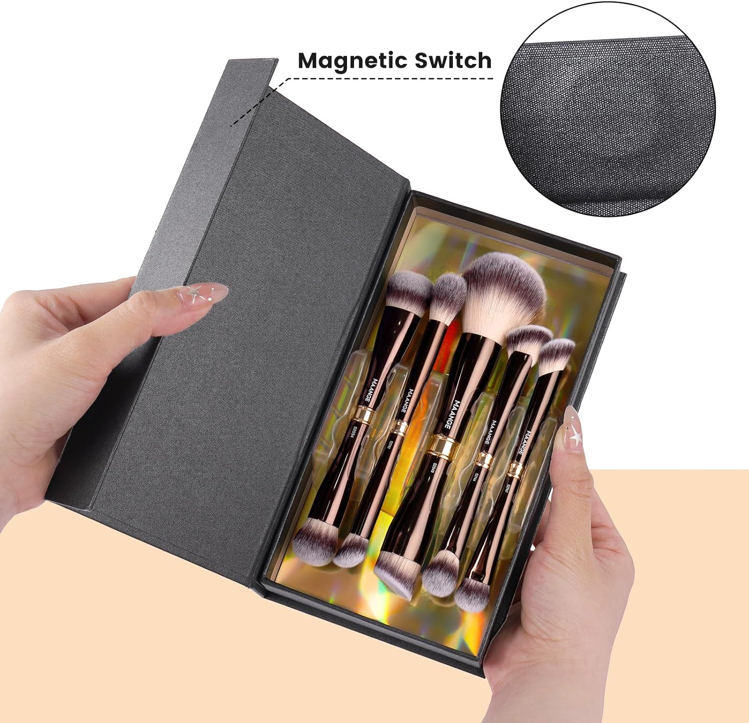 MAANGE Luxury 5 Piece Coffee Gold Makeup Brush Set - Dual Ended Professional Foundation & Eyeshadow Brush with Travel Bag | Premium Gift for Women