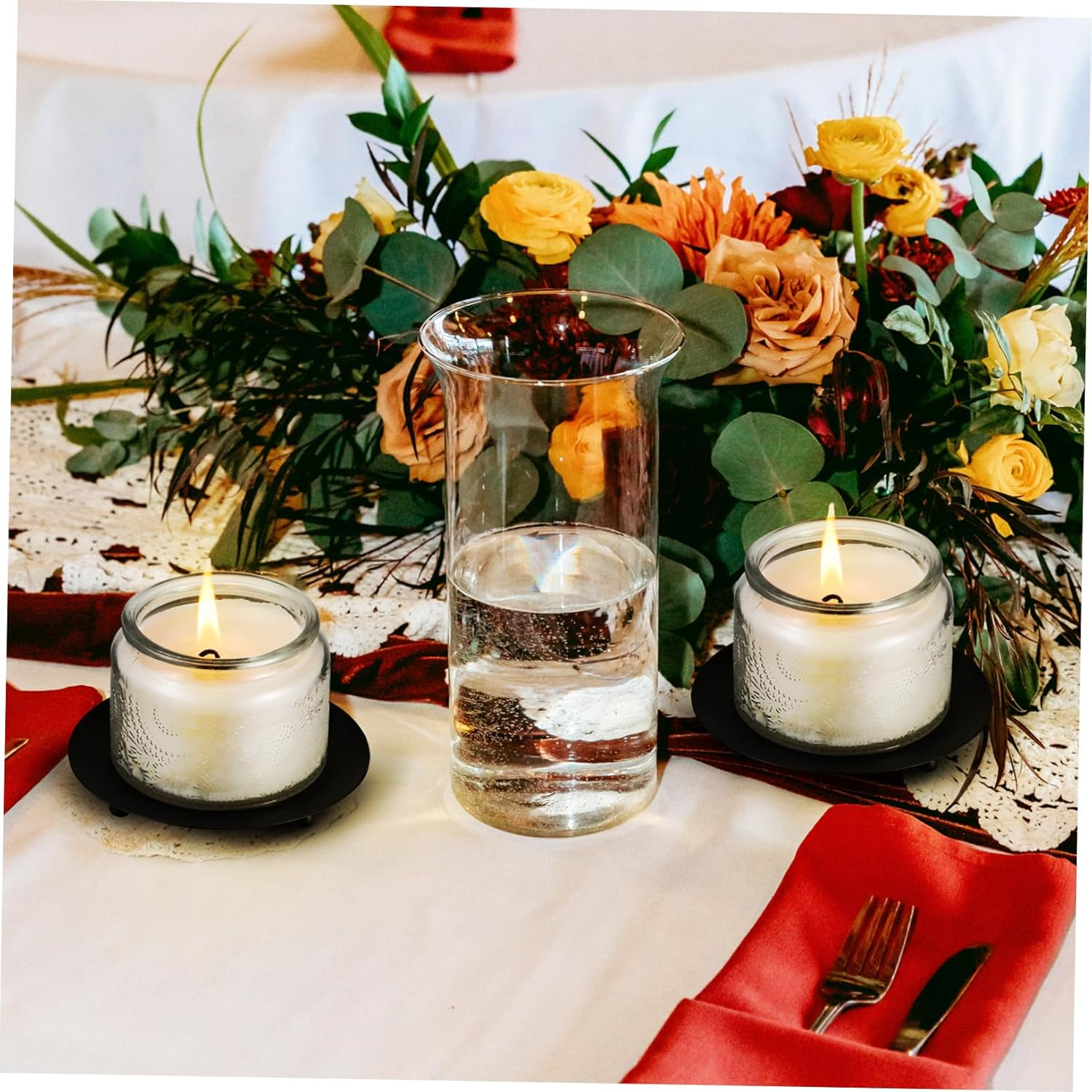 LABRIMP 4-Piece Black Iron Candle Holder Set 10Cm Geometric Candle Plates for Pillar Decorative Stands for Weddings and Parties image number 5