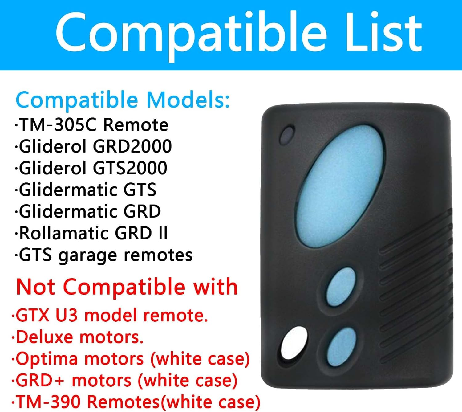 Garage Remote Controls Compatible with Gliderol TM-305C Garage Door Replacement Opener Remote for GRD2000 GTS2000 Garage Door Operator 315Mhz 3-Channel Garage Door Remote Control - 2 Pack image number 6