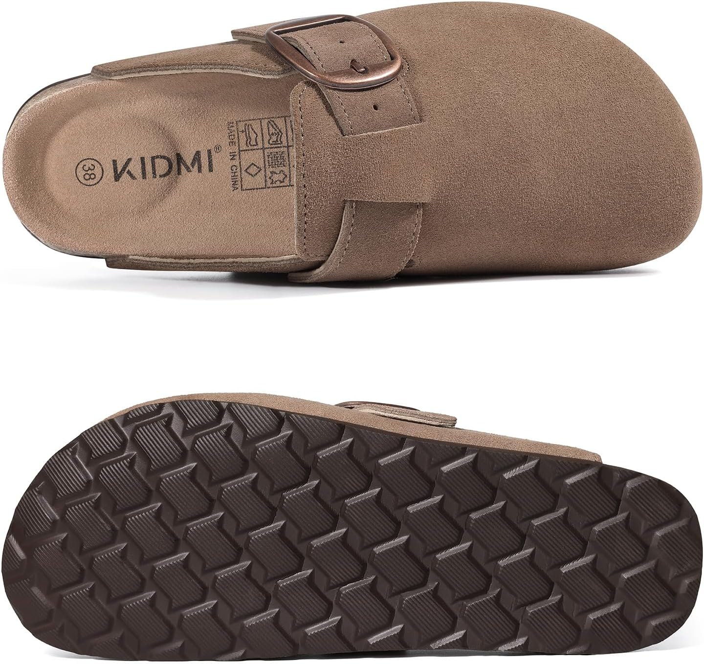 KIDMI Genuine Suede Clogs for Women Memory Foam Cork Footbed Potato Shoes Slip on Leather Mules with Big Buckle image number 5