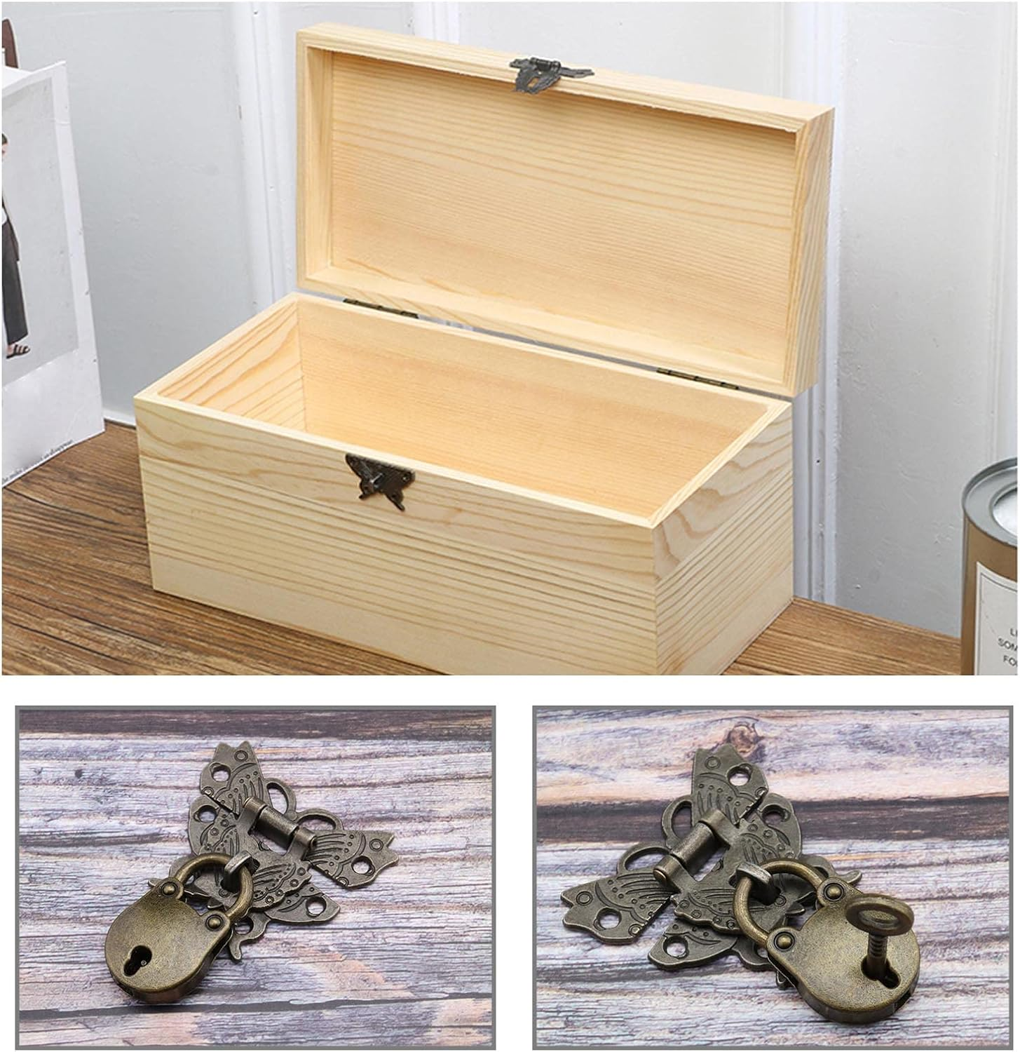 Ecsing 2PCS Butterfly Shaped Hasps & 2PCS Little Bear Padlocks Antique Decorative Latch Buckle for Vintage Wooden Box Jewelry Box Cabinet Cupboard Bronze image number 3