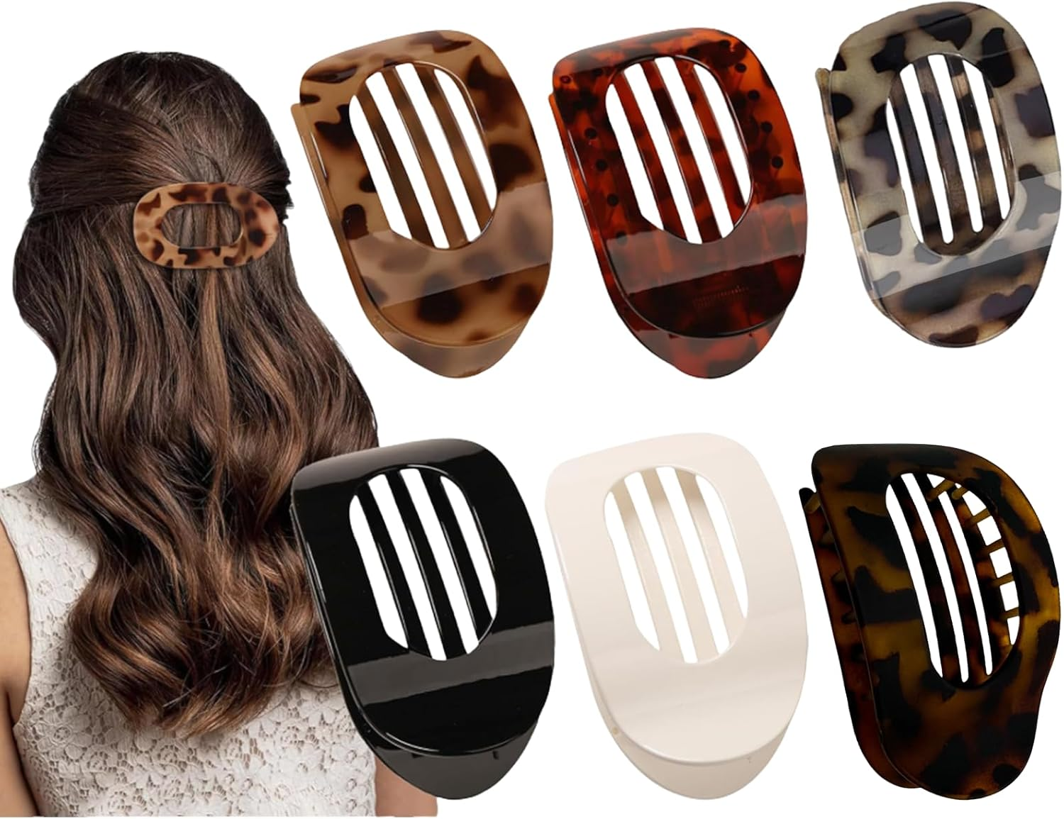 AYNKH 6 PCS Flat Hair Claw Clips for Women Fine Thick Hair, Curved Design Flat Claw Clip Strong Hold Hair Clip Accessories for Women and Girls image number 1