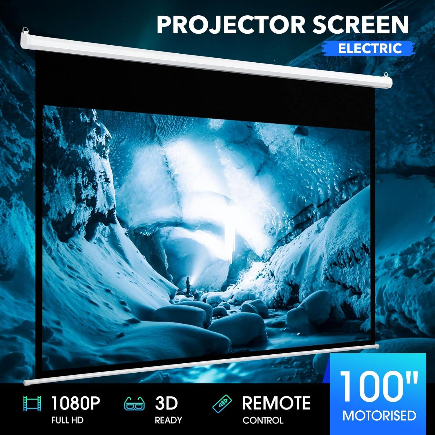 OGL Projector Screen 100 Inch 16:9,Auto-Locking Portable Projection Screen for 4K 3D 1080P HD, Movie Screen for Indoor Outdoor Home Theater Office Movies