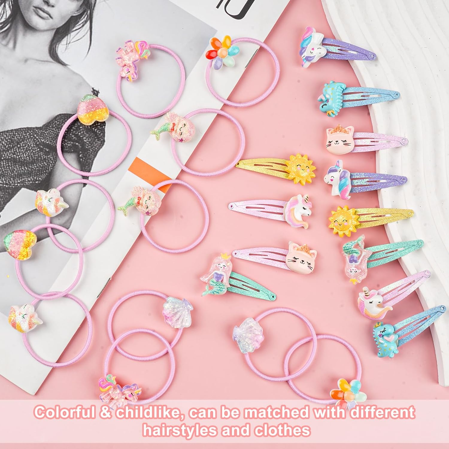 Pack of 24 Hair Clips Hair Bobbles Girls Glitter Hair Accessories Girls Hair Clips Children 6 Pairs Hair Clips 6 Pairs Hair Bobbles Rainbow Flowers Hair Clips Gifts for Girls Children Teenagers image number 5