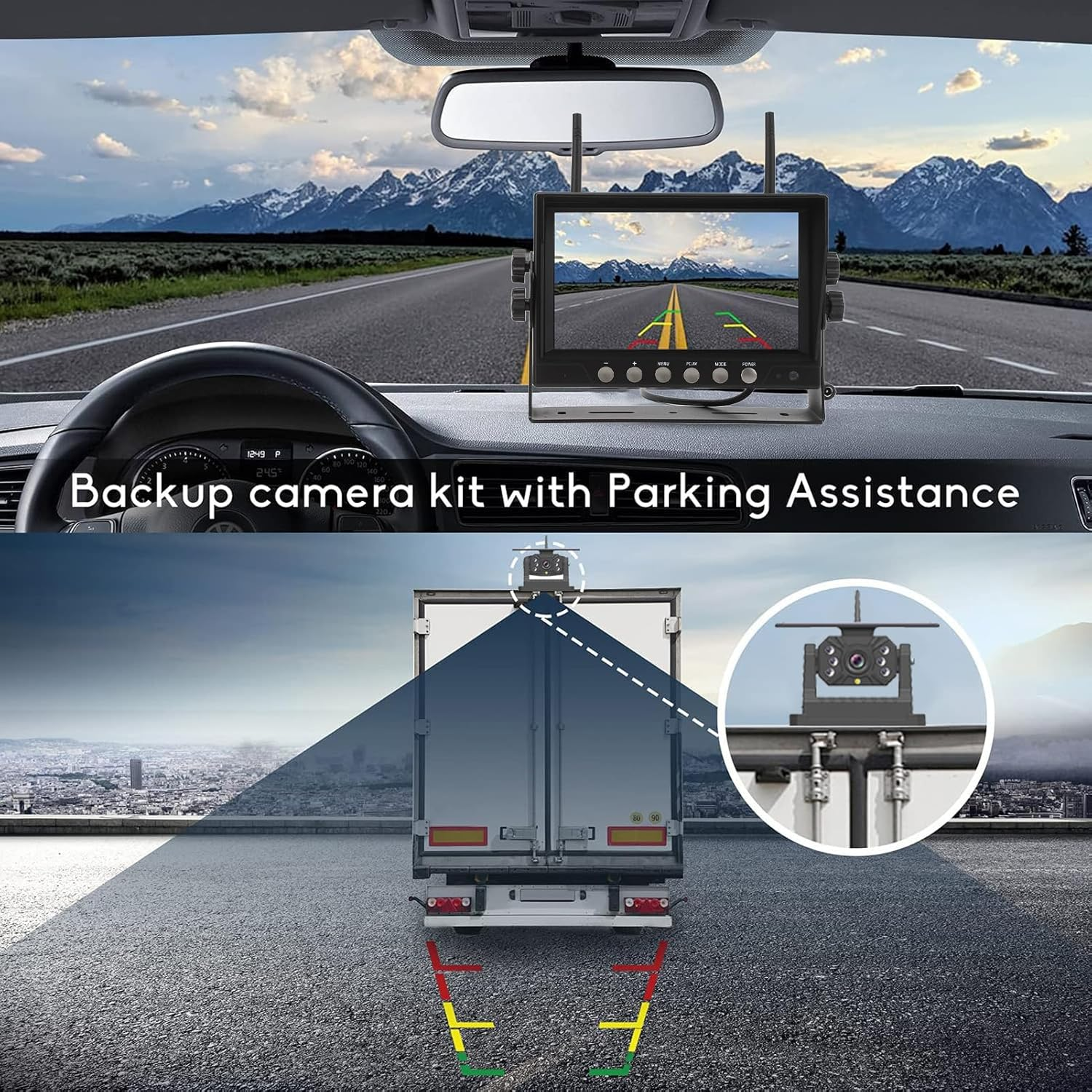 Magnetic Solar Wireless Backup Camera, HD 1080P 7'' DVR Monitor No Wiring Trailer Hitch Rear View Camera 10200 Mah Rechargeable Waterproof Night Vision Cameras for Truck Car SUV image number 5