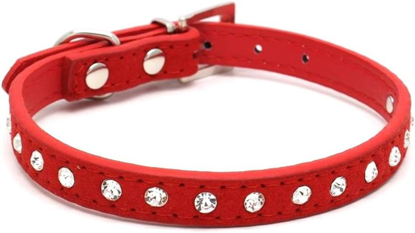 Dogs Kingdom 10 "-16.5" Total Length Suede Skin Jeweled Rhinestones Pet Dog Collar Sparkly Crystal Diamonds Studded Leather Puppy Dog Cat Collar Pink S image number 6