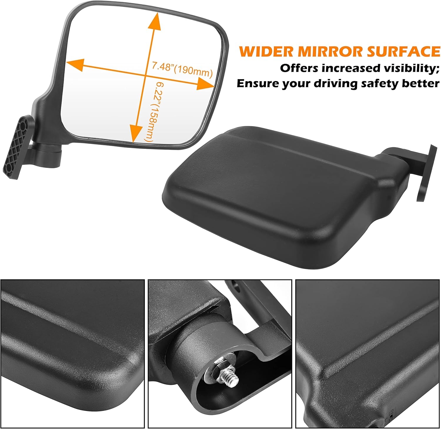 SAUTVS Adjustable Wider Rearview Side Mirrors for Polaris Ranger XP 1000, Folding Clear Rear View Side Mirrors for Polaris Ranger XP 1000 Crew 2018-2023 Accessories(2Pcs) image number 5
