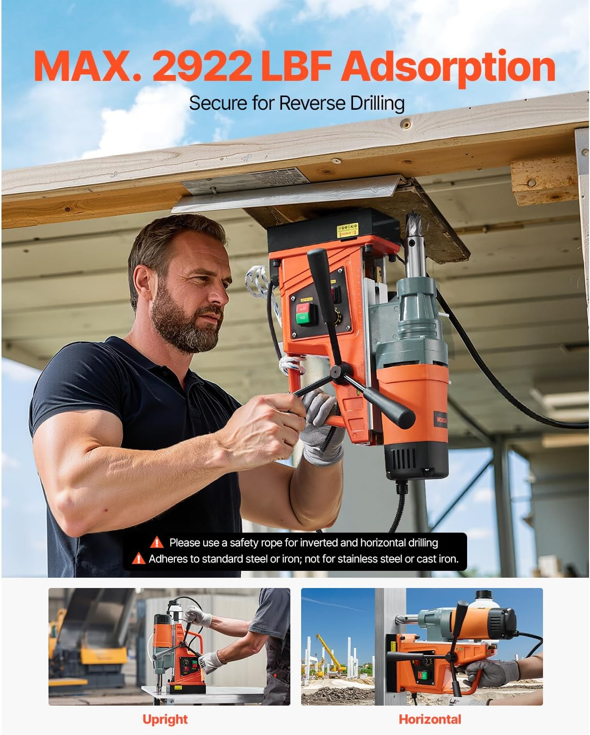 VEVOR Magnetic Drill, 1550W 1.57" Boring Diameter, 2922Lbf/13000N Portable Electric Mag Drill Press with Variable Speed, 500 RPM Drilling Machine for Any Surface Home Improvement Industry Railway image number 1