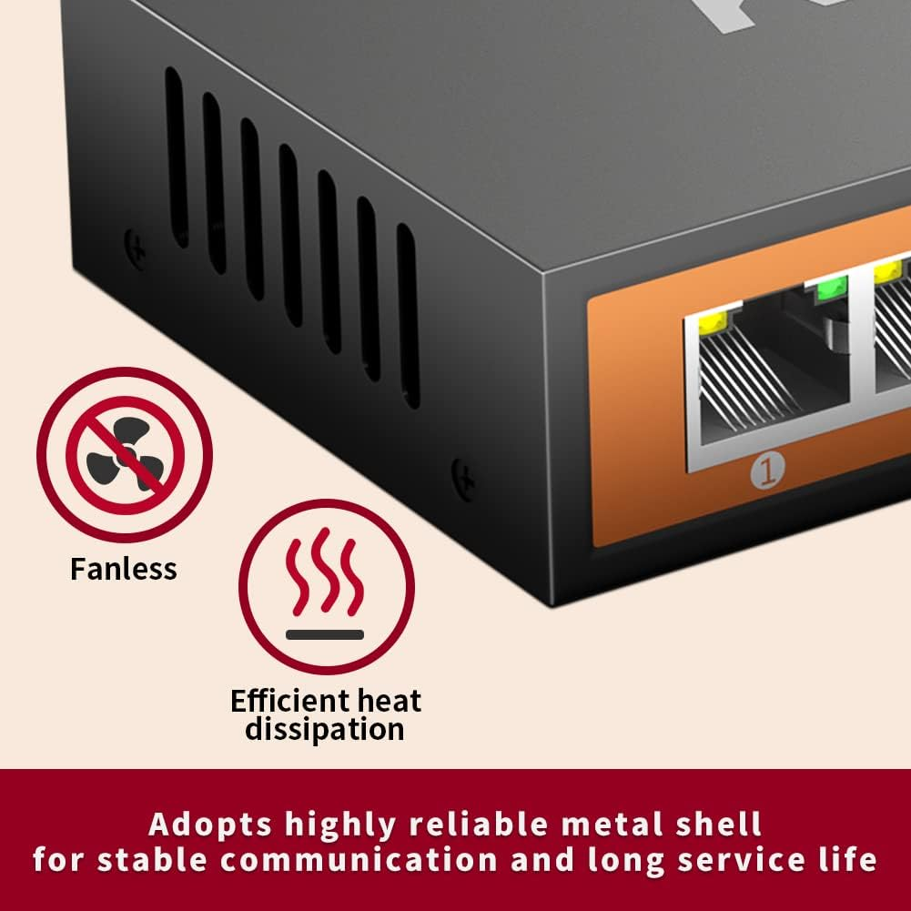8 Port Gigabit Ethernet Network Switch Unmanaged, Ethernet Splitter, Desktop, Sturdy Metal Fanless Housing Plug & Play with 2 Pcs 1 M CAT6 Network Cables