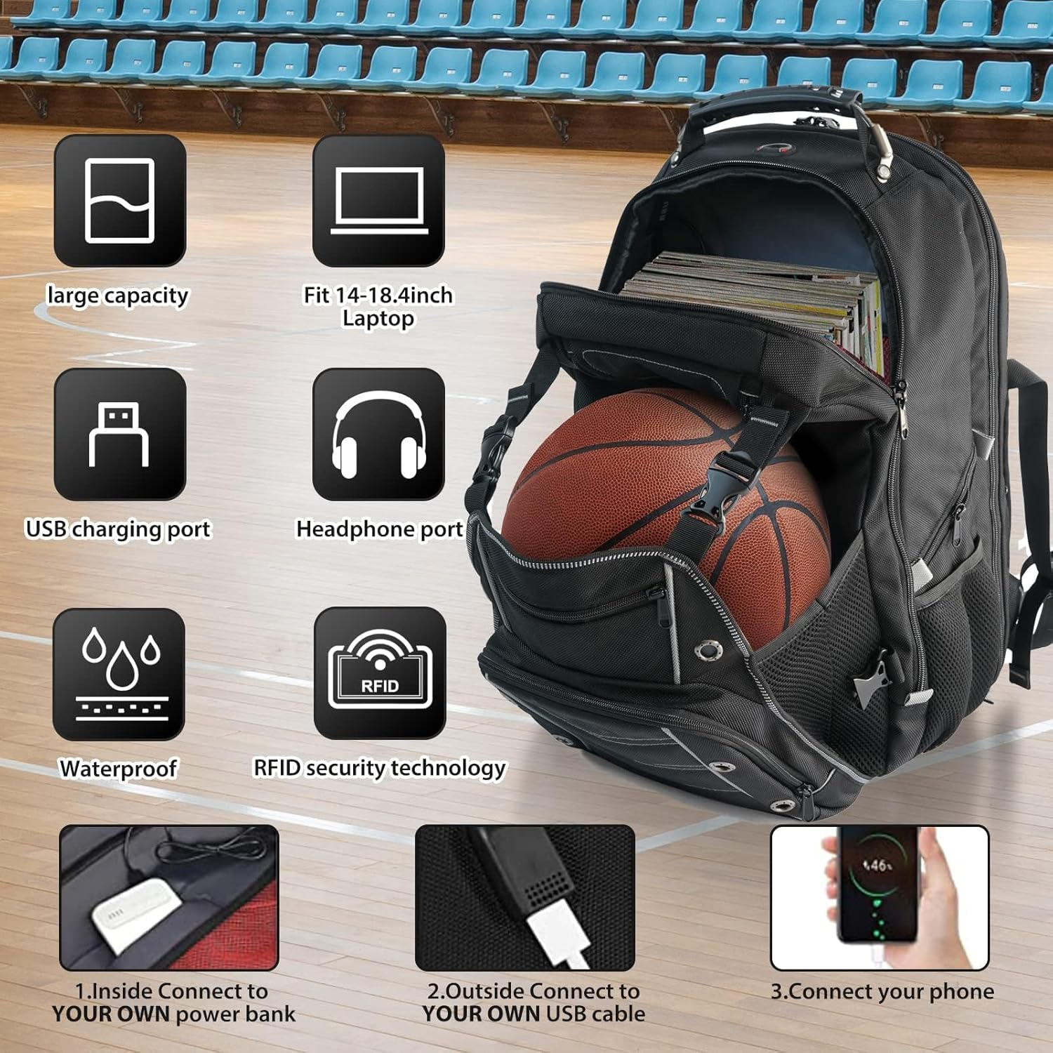 18.4 Inch Travel Backpack, USOR 55L Large Laptop Backpack for Men and Women with USB Charge Port and YKK Zippers, Heavy Duty Sport Bag, TSA Friendly RFID anti Theft Pocket Durable School Backack image number 1