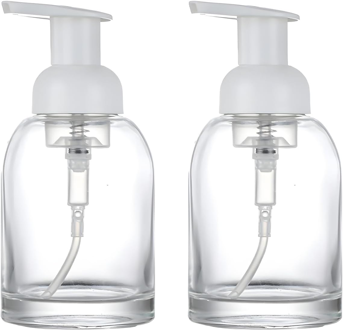2 PCS Foam Dispenser Glass Soap Dispenser,Foaming Soap Dispenser 8.5 Oz Transparent Foam Pump Bottle for Bathroom and Kitchen, Refillable with Foam Soap Dispenser（250Ml）