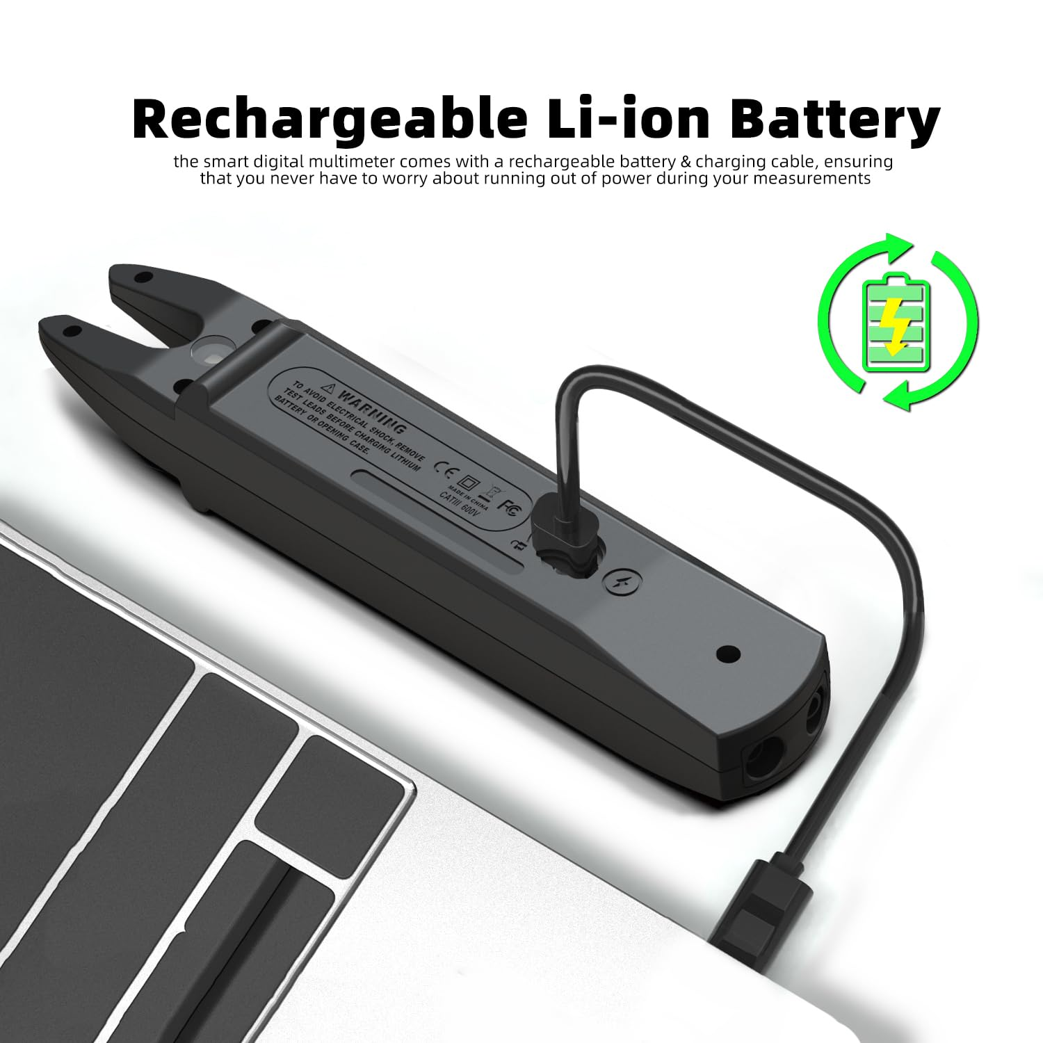 BSIDE Smart Digital Multimeter Tester Open Jaw DC AC Amp Clamp Meter, Rechargeable with Flashlight, Measures Current Resistance Continuity V-Alert Live Check Voltage image number 3