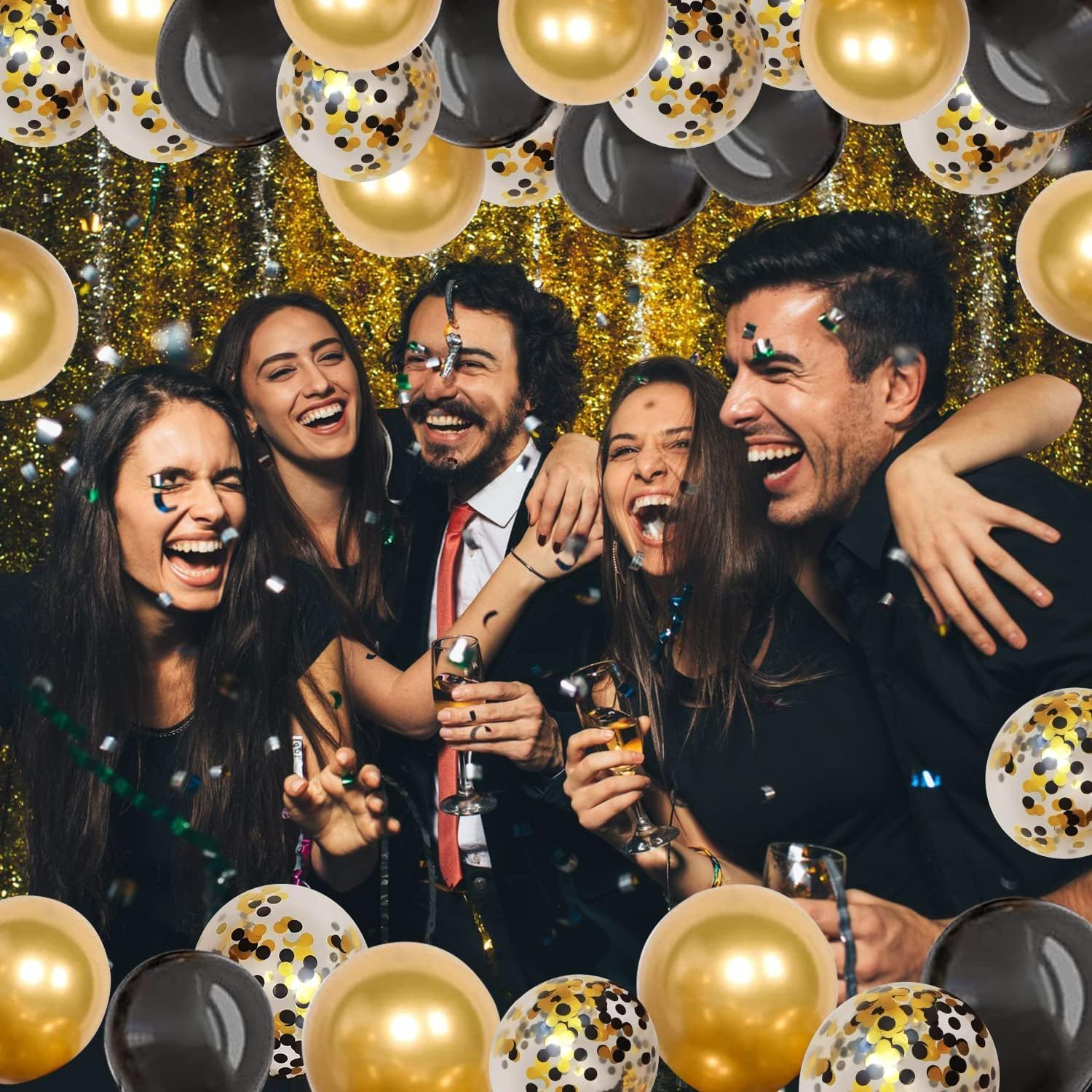 62Pcs Black Gold Balloon Kit,12Inch Black Gold White Party Balloon Set with Metallic Gold Black Confetti Balloon for Birthday Party,Graduation,Wedding,Baby Shower,New Year Decoration,Eid Mubarak Decor image number 1