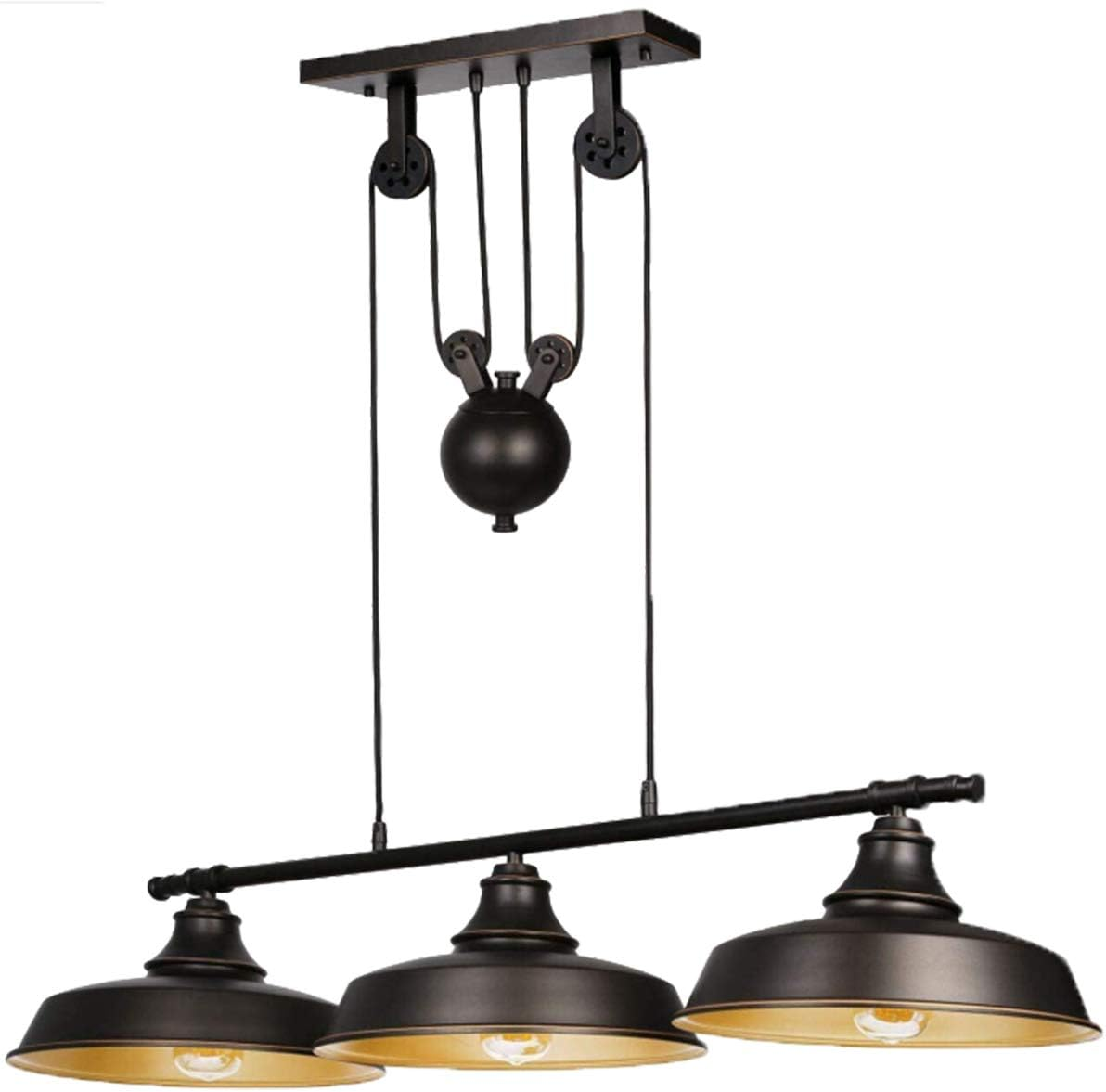 Ganeed 3-Light Upgraded Pulley Pendant Light,Rustic Kitchen Island Lights with Metal Shades,Adjustable Hanging Height,Industrial Vintage Ceiling Lights Fixture for Dinner Room Farmhouse Bar image number 3