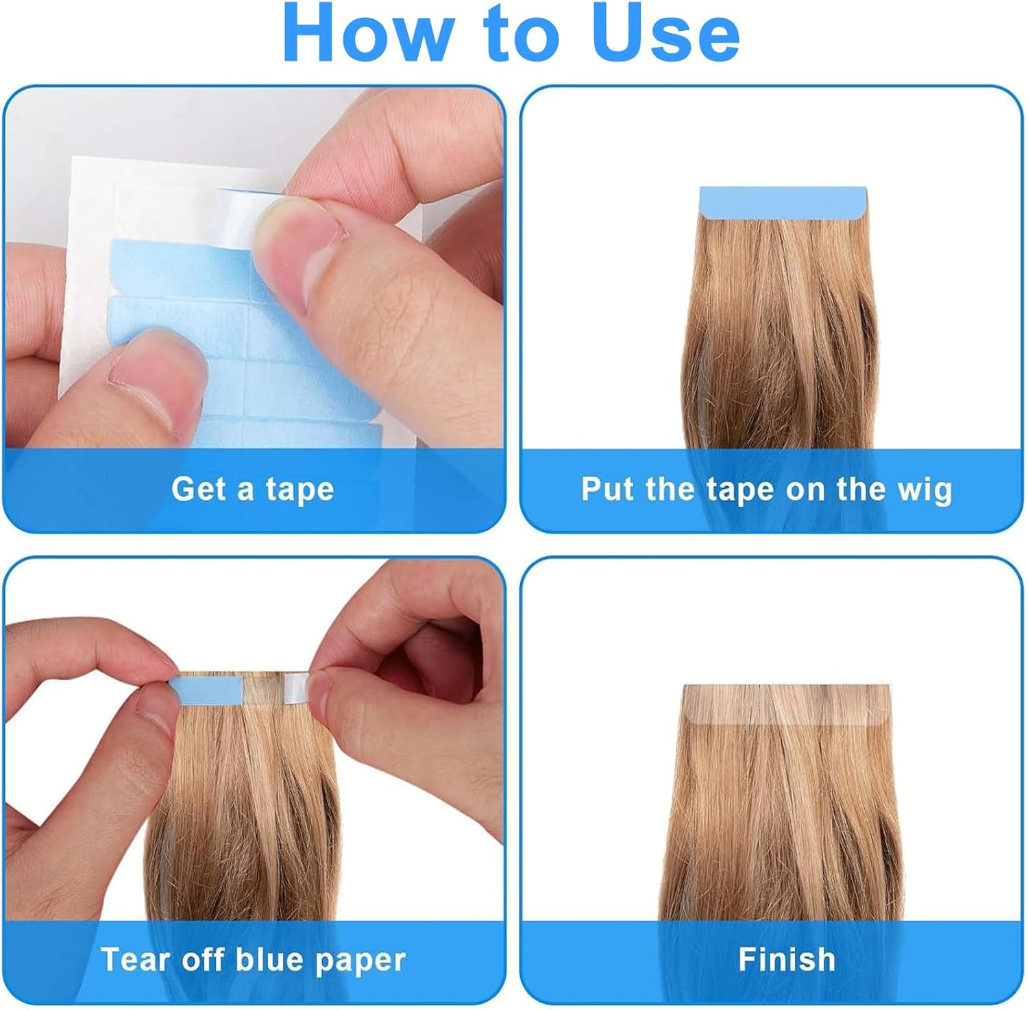 Tuoyi 10 Sheet 120Pcs Hair Extension Tape,Double Sided Hair Tape,Waterproof Double-Sided Adhesive Wig Tape for Long Short No Hairs Wigs Toupees Pieces and Extensions (4Cm X 0.8Cm) image number 2