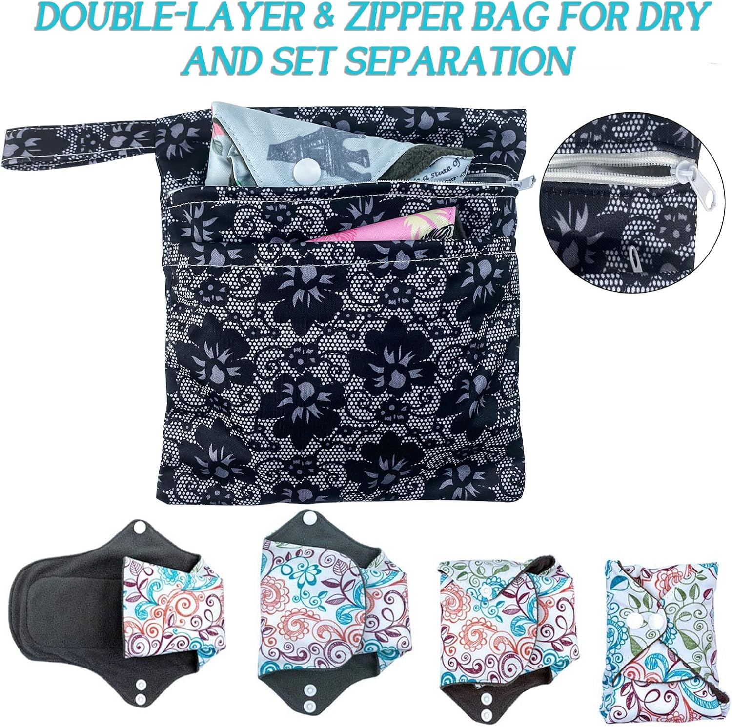 ZCOINS 4PCS Overnight Pads 13.5Inch Reusable Pads Menstrual Heavy Flow, Washable Cloth Pad with 1 Zipper Bag image number 2