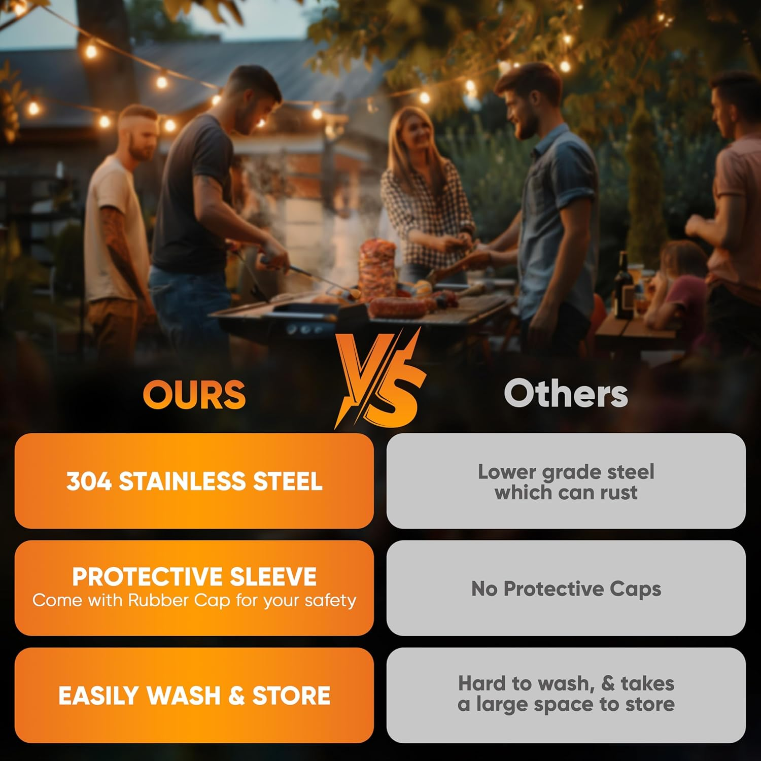 Stainless Steel Al Pastor Vertical Skewer Set for Grill &ndash; Brazilian Spit Stand with 3 Removable Skewers (8&rdquo;, 10&rdquo;, 12&rdquo;) & Brushes, Perfect for Tacos Al Pastor, Shawarma, Kebabs, Smoker, Oven, BBQ image number 4