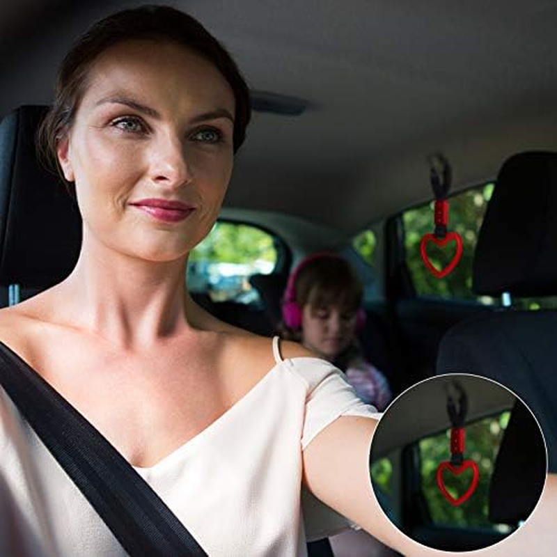 2 Pieces Rings Heart Shaped Car Handle Straps Drift Charm Rear Bumper Warning Ring Decor Subway Bus Broken Heart Handle for Car Interior (Red) - Pink, White image number 5