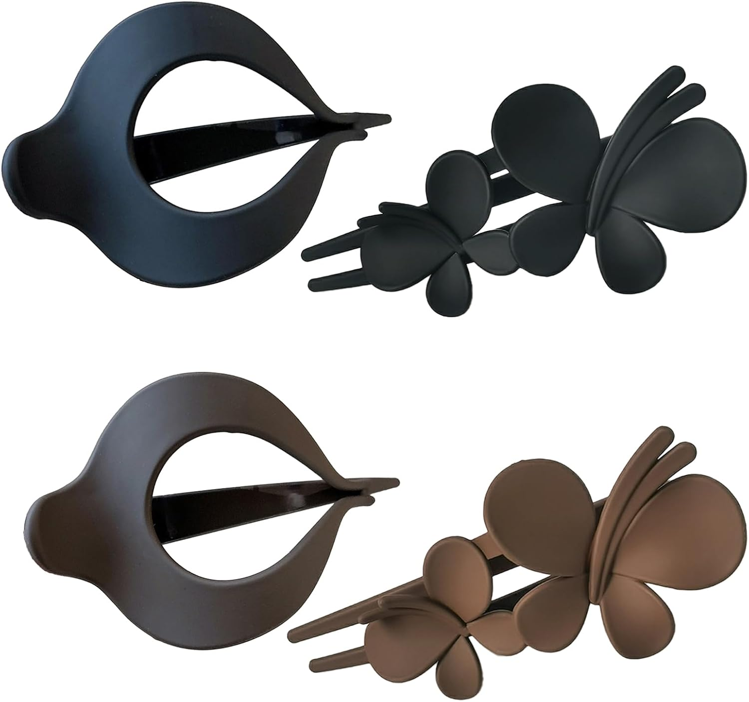 4 Pcs Curved Design Hair Clips,Matte Flat Claw Hair Clips for Women Girls,Curved Flat Hair Clip Clamps for Thick and Thin Hair,Hair Accessories for Women and Girls,Black and Brown image number 4