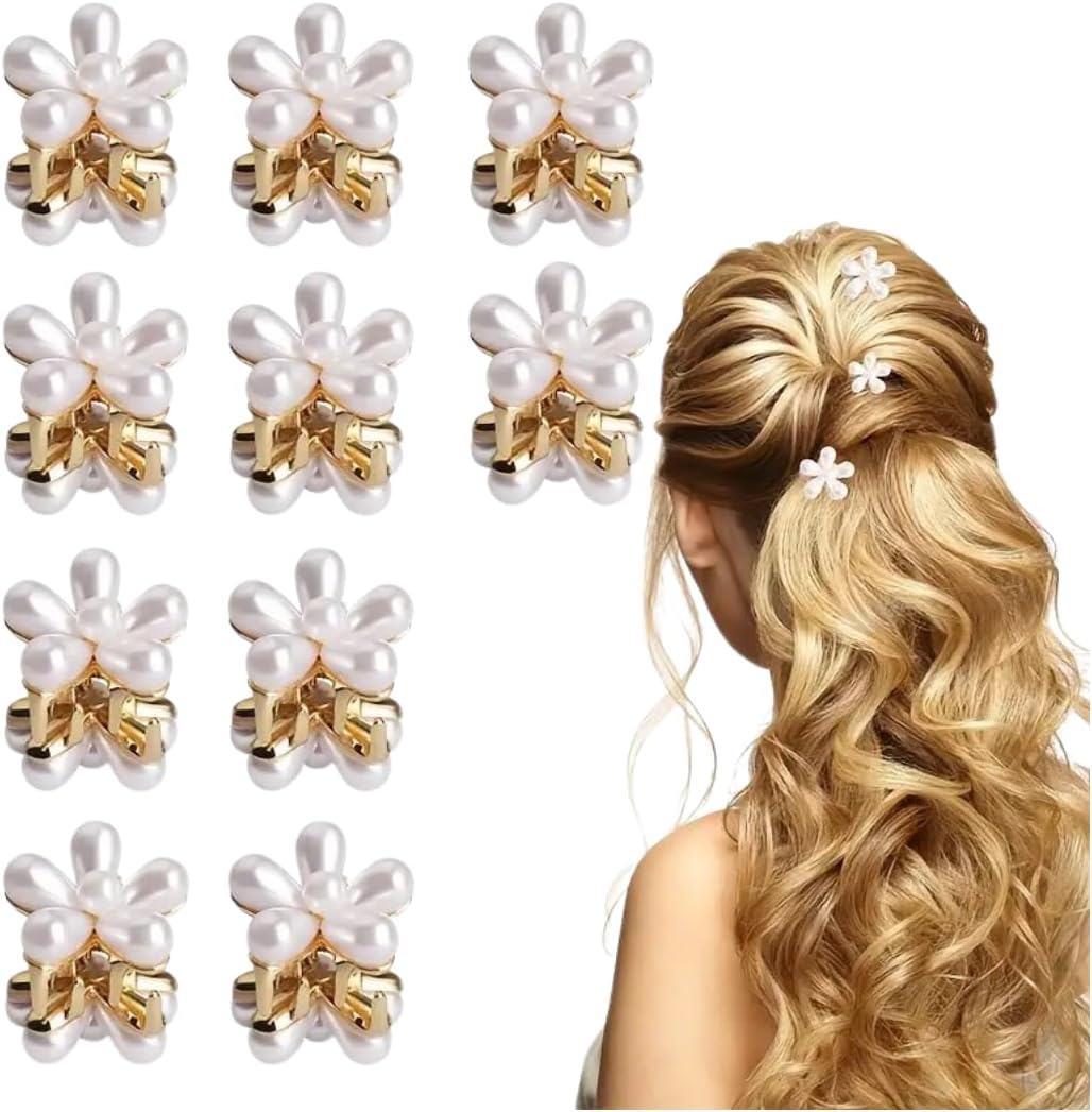 Pearl Flower Hair Claw Clips, 10 Pcs Mini Decorative Hair Accessories Flower Design image number 2