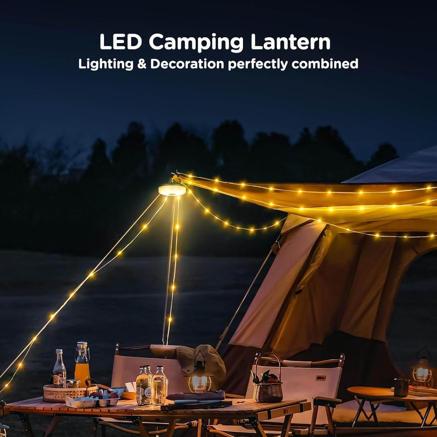 Camping String Lights, 4 in 1 Quick Storage 10M/32.8FT Rechargeable Tent Lights String with 8 Lighting Modes, Hanging Waterproof Portable LED Lamp for Outdoor Patio Awning Garden Party Essentials image number 5
