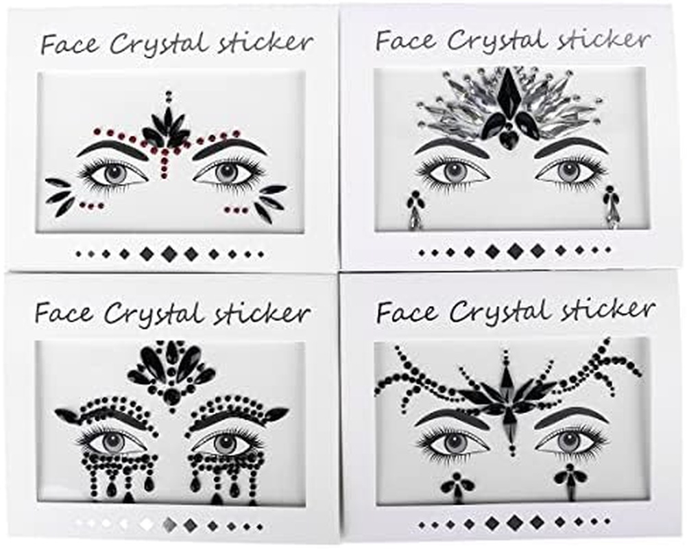 Bowitzki Halloween Face Jewels Festival Design Women Mermaid Face Gems Rhinestone Crystals Stickers Eyes Body Temporary Tattoos (4 Set B) - 4 Set A image number 2