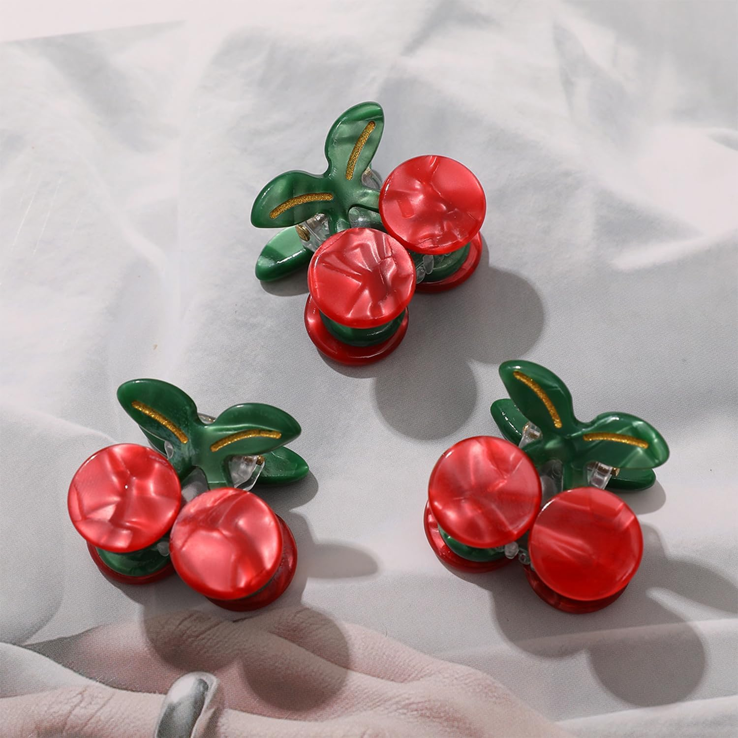 4 Pieces Cherry Hair Pins and 4 Pieces Cherry Hair Rings, Creative Design Hair Accessories, Cute Hair Accessories, Hairstyle Accessories. image number 3
