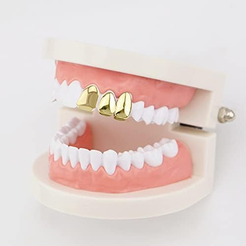 4 Pieces 18K Plated Gold Hip Hop Teeth Grillz Gold Teeth Fake Teeth Hip Hop Single Teeth Grillz Caps Top Grill image number 4
