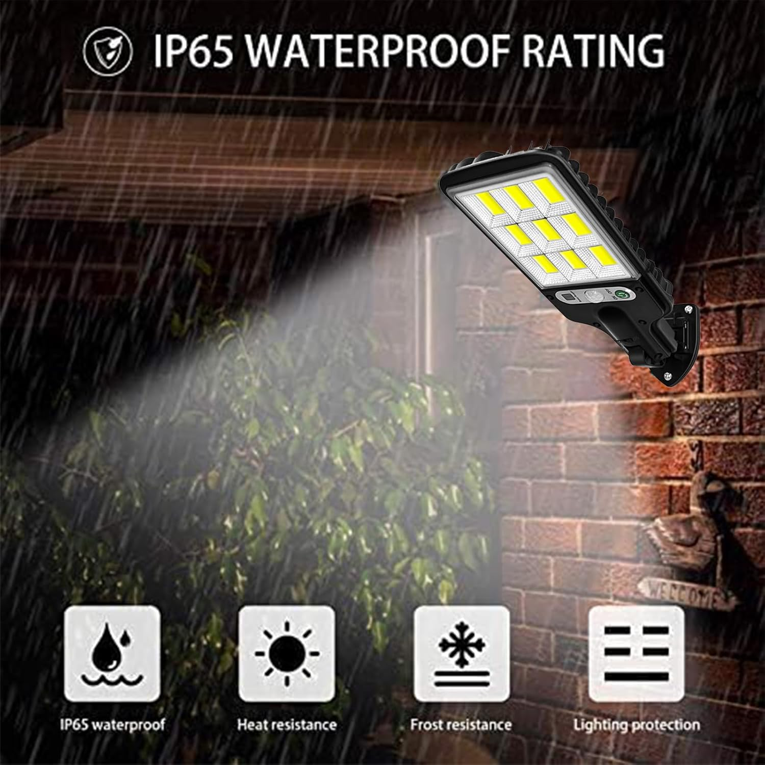 Solar Street Lights, Waterproof - Wide Angle Solar Street Lamp Outdoor with Motion Sensor, 108 Leds Solar Wall Light for Garden, Street, Deck, Yard, Garage Solar Flood Light (1 Pack) image number 3