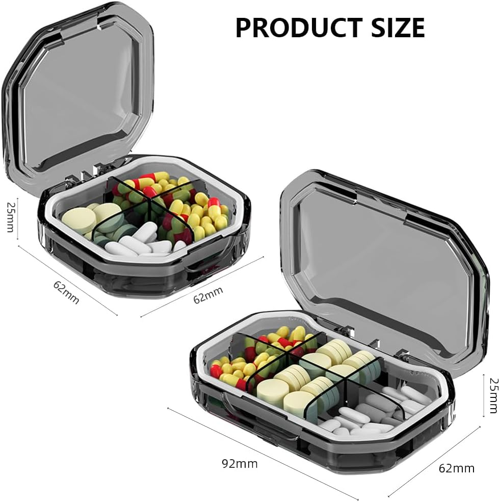 2 Pack Small Pill Box Pill Case Pill Organizer Travel Waterproof Pocket Pill Box Medicine Organizer Daily Pill Container for Purses, Compact Medicine Holder for Vitamins (6+4 Compartment) (Grey) image number 5