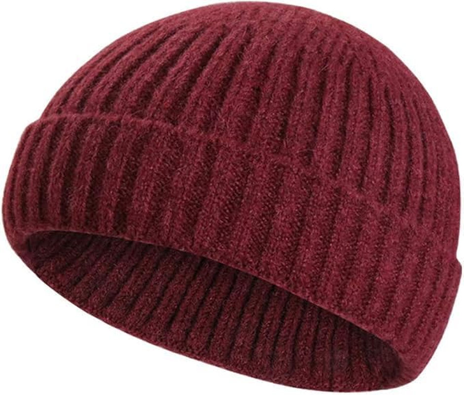 Xyzabcds Wool Knit Trawler Beanie Hat, Short Fisherman Skull Cap Knit Cuff Beanie Cap for Men Woman